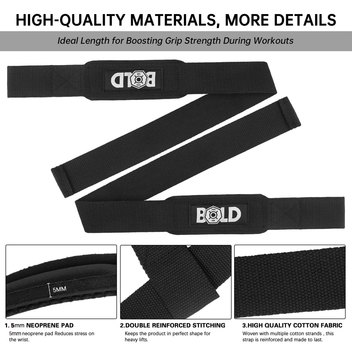 Bold Weight Lifting Cushioned Wrist Straps to Improve Grip and Heavier Gym Lifts